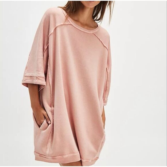 Free People Tops - Free People We The Free Pink Mari Muscle Pullover Short Sleeve Oversized Sweatsh